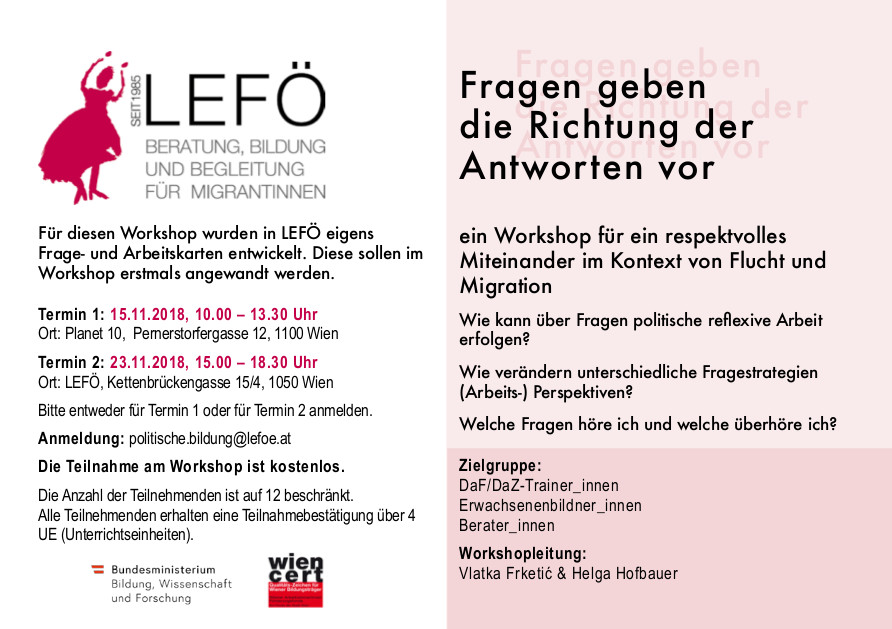 Karte zum Workshop Mehr Sprachen III von Lefö