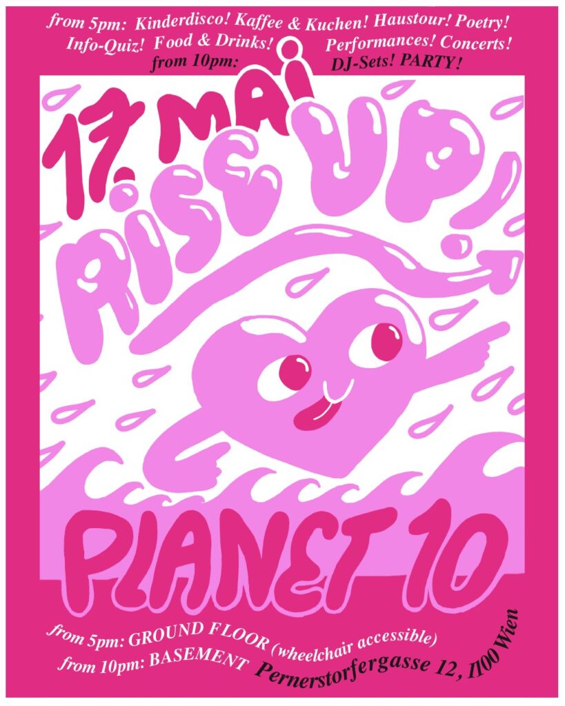 Flyer für die Party Rosa Rot mit Herzen