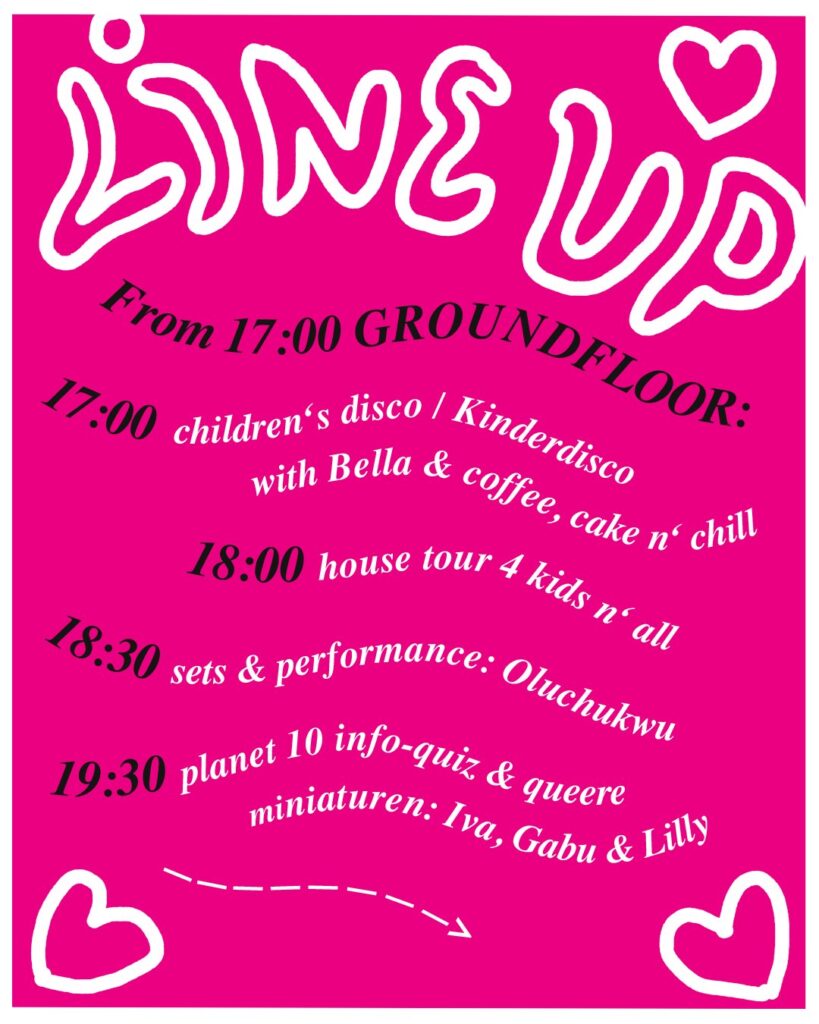 Flyer für die Party Rosa Rot mit Herzen