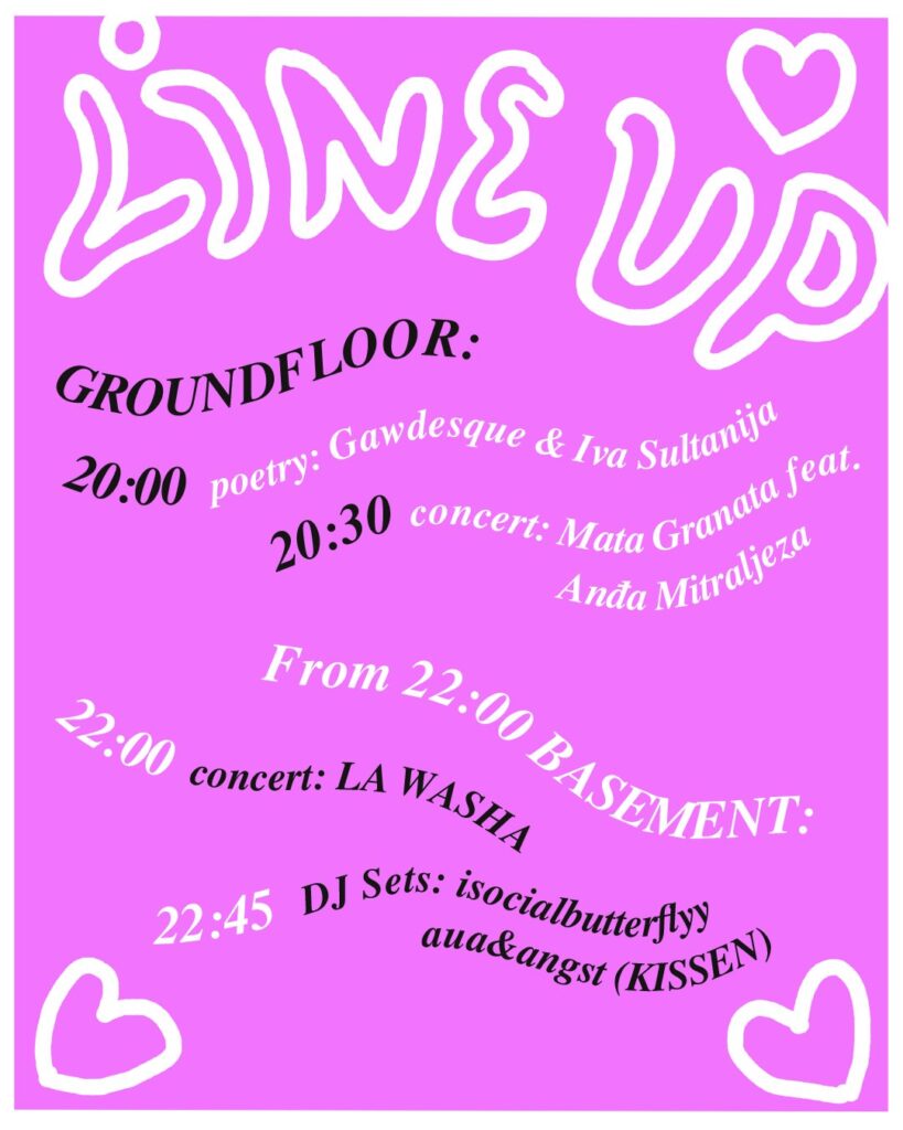 Flyer für die Party Rosa Rot mit Herzen