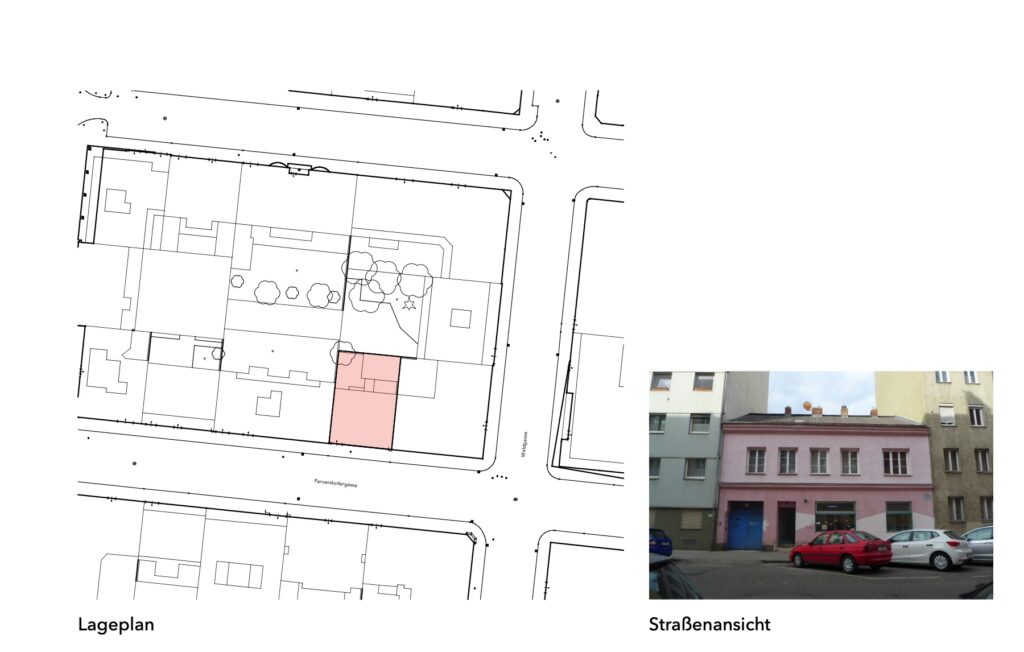 Grundrißplan der Umgebung und Ansicht vom Haus